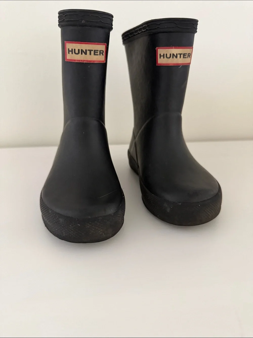 Hunter Matte Black Mid-Calf Rubber Boots with Logo Patch
